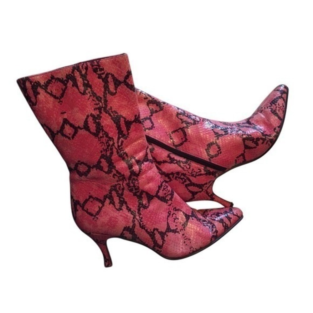 Office London Ankle Boots 39 Pink Good Snakeskin Pointed Toe Kitten Heel Zip‎
